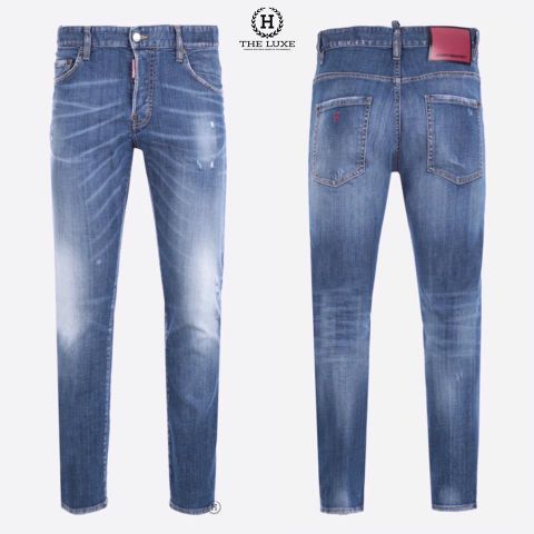  Quần Jeans Dsquares2 Dáng Skater Xanh Tag Da Đỏ 