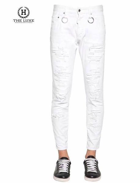 Jeans Dsquared2 Trắng Khuyên Hông