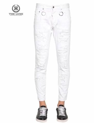  Jeans Dsquared2 Trắng Khuyên Hông 