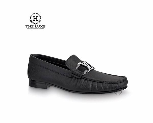 Loafer Louis Vuitton Montecarlo Taiga Đen Vạt Đen Ghi