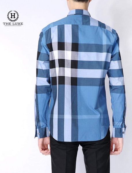 Sơ mi Burberry dài tay Lupin Blue check lệch