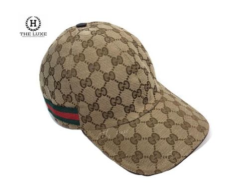  Mũ Gucci vân mono màu vàng vạt cờ xanh đỏ 