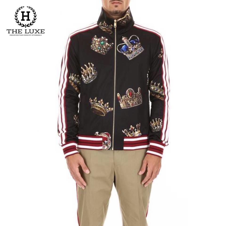 Áo Khoác Bomber Dolce & Gabbana Đen Họa Tiết Vương Miện