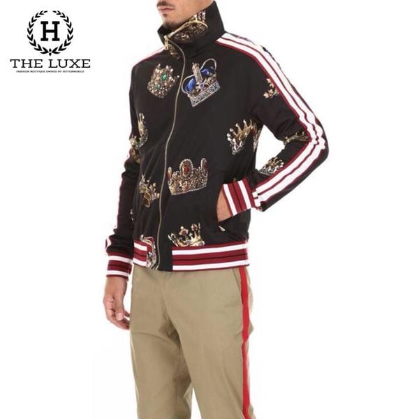 Áo Khoác Bomber Dolce & Gabbana Đen Họa Tiết Vương Miện