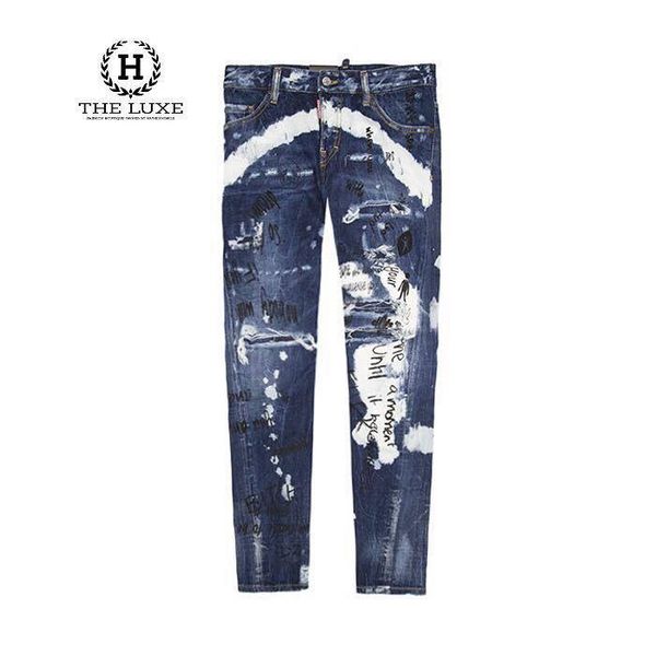 Jeans Dsquared2 xanh rách loang trắng