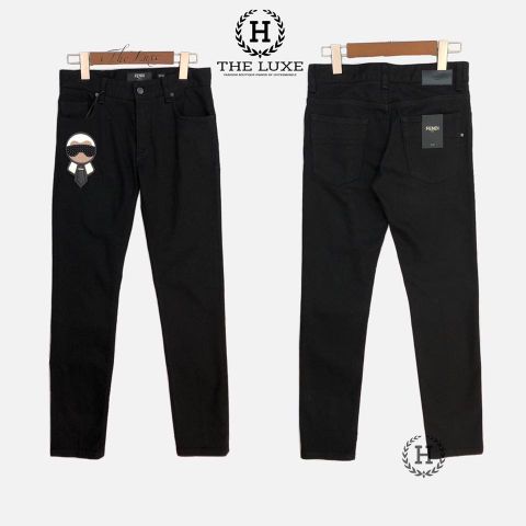  Quần Jeans Fendi Đen Logo Đùi 