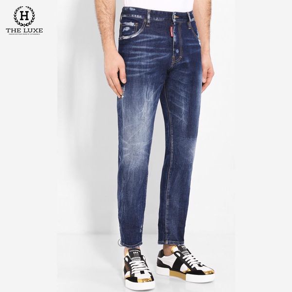 Quần Jeans Dsquared2 Dáng Straight Leg Xanh Chữ Vàng