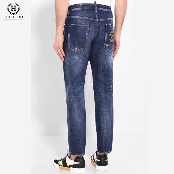 Quần Jeans Dsquared2 Dáng Straight Leg Xanh Chữ Vàng