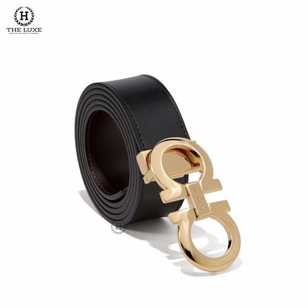 Belt Salvatore Đen - Nâu Mặt Vàng Bản 4cm