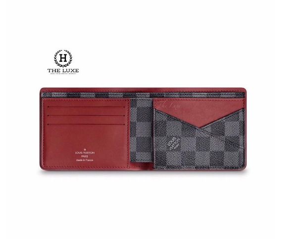 Ví ngắn Louis Vuitton Damier đen ghi lót đỏ 2 ngăn