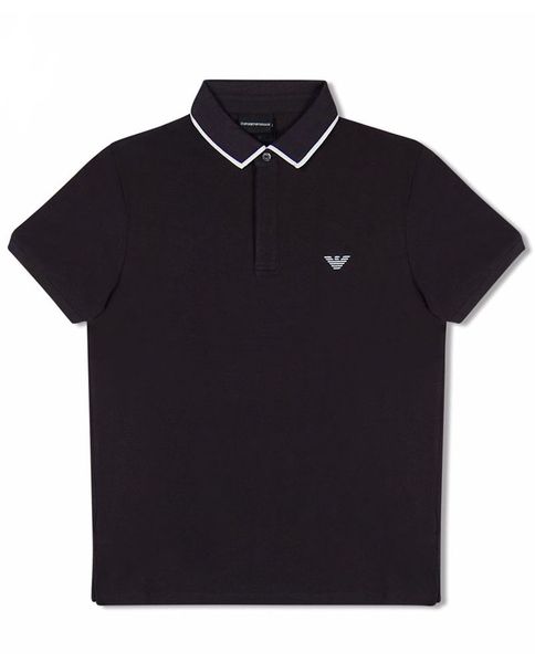 Polo Armani Đen Viền Cổ Tag Ngực Thêu