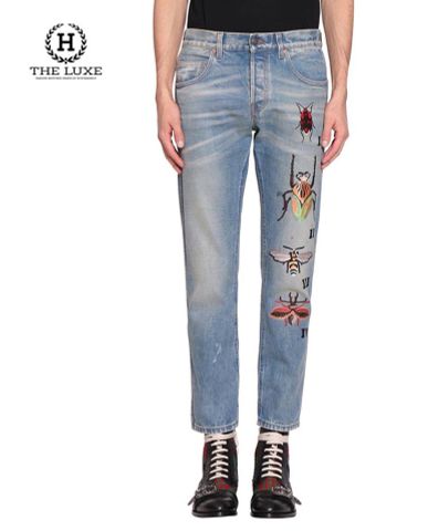  Quần Jeans Gucci Tapered With Insect Embroidery Limited 2019 