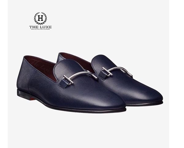 Loafer Hermes Saga Chevre xanh navy