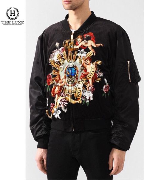 Áo khoác Bomber Dolce & Gabbana đen hoạ tiết Thiên Thần