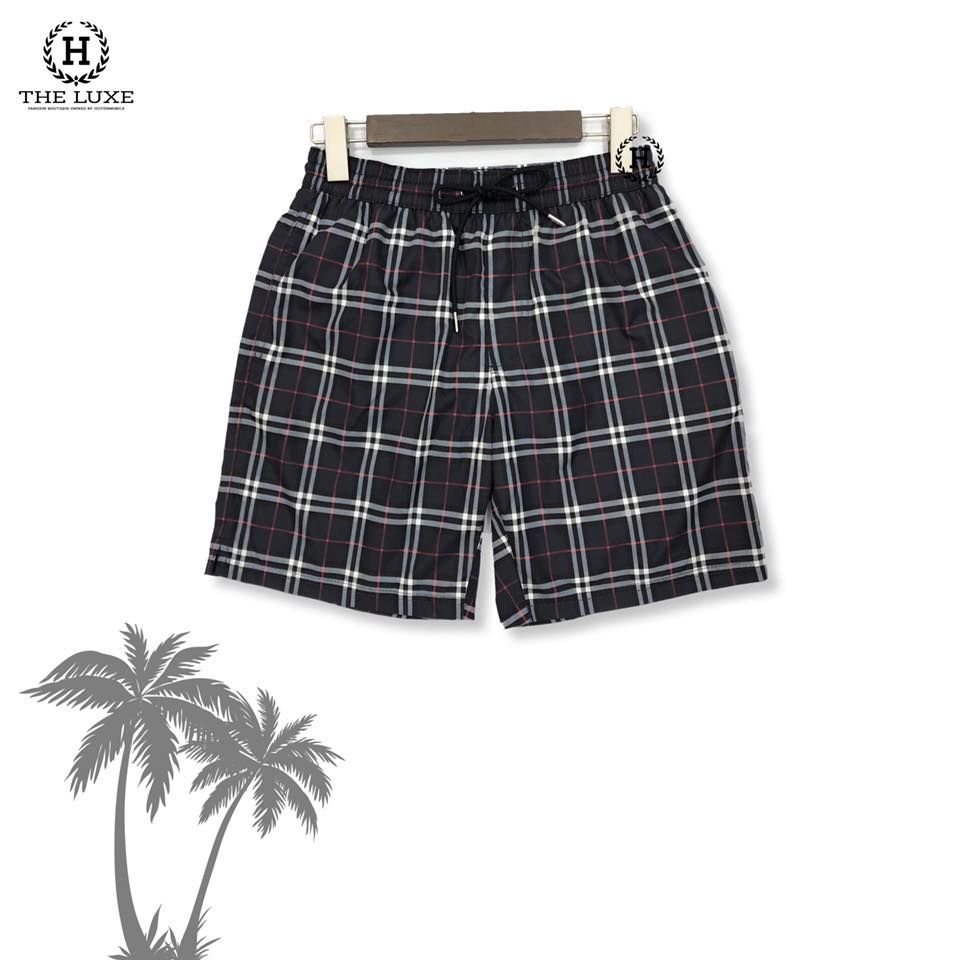 Quần Short Gió Burberry Xanh Navy Kẻ Đỏ