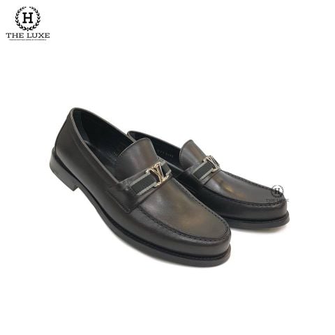  Loafer LV Major Hockenhiem Trơn Đen Vạt Đen Ghi 