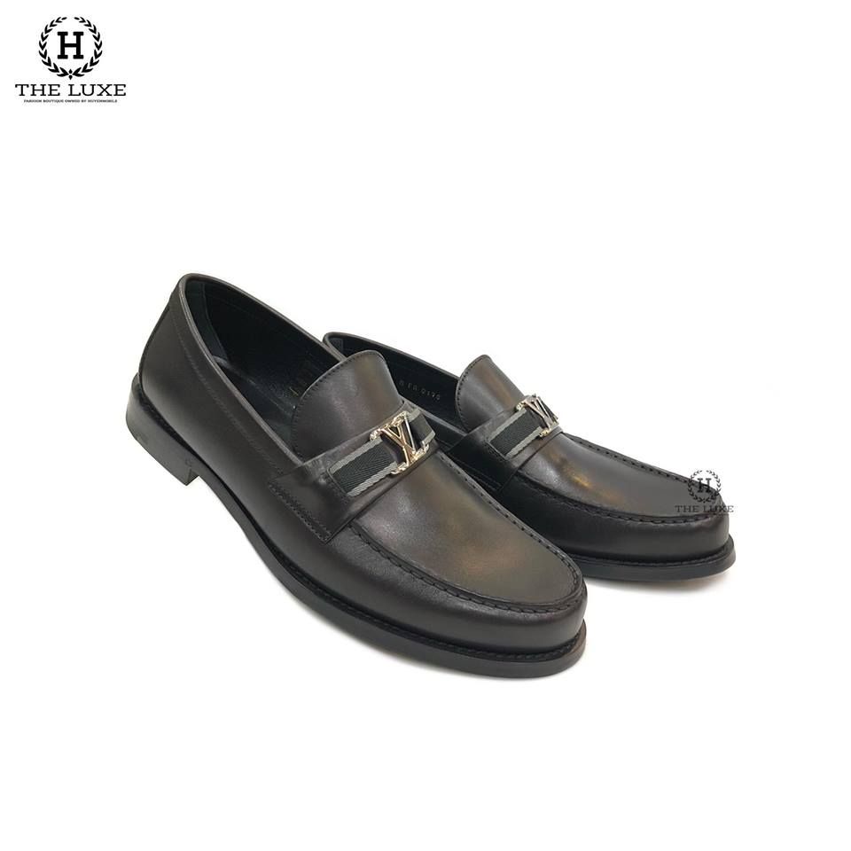 Loafer LV Major Hockenhiem Trơn Đen Vạt Đen Ghi