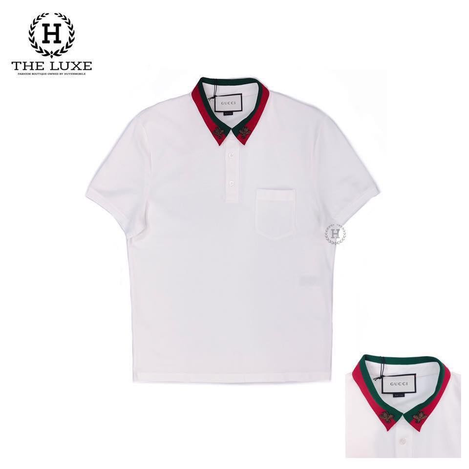 Polo Gucci Trắng Cổ Xanh Đỏ Ong Đá