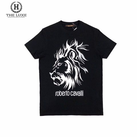  T-shirt Roberto Cavalli Đen Họa Tiết Sư Tử Trắng 