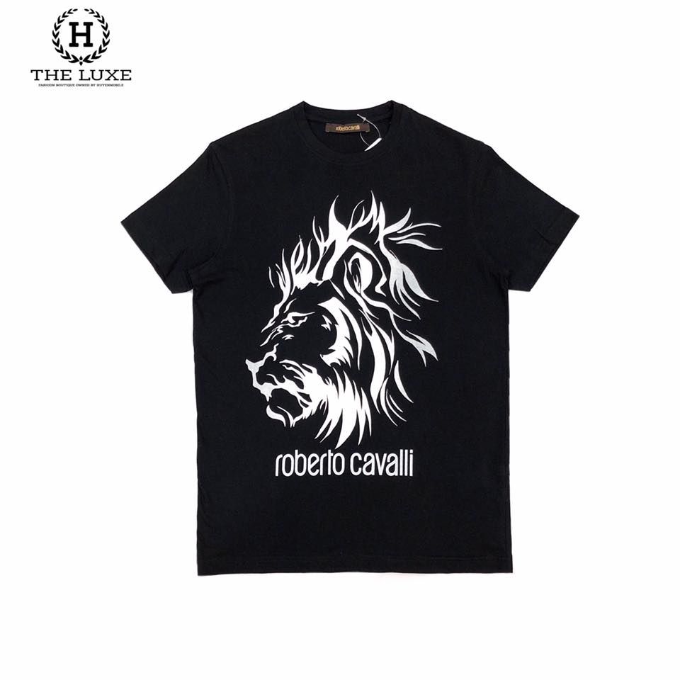 T-shirt Roberto Cavalli Đen Họa Tiết Sư Tử Trắng