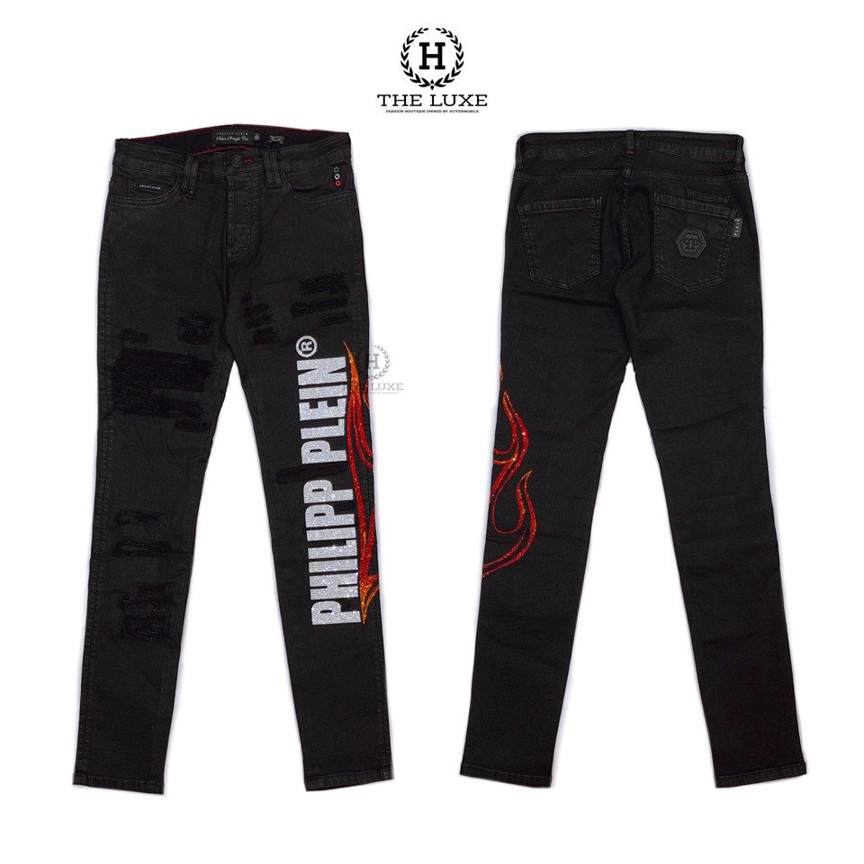 Quần Jeans Philipp Plein Đen Đính Đá