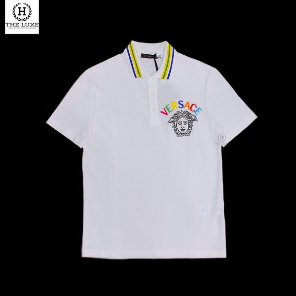 Polo Versace Trắng Thêu Chữ Nhiều Màu