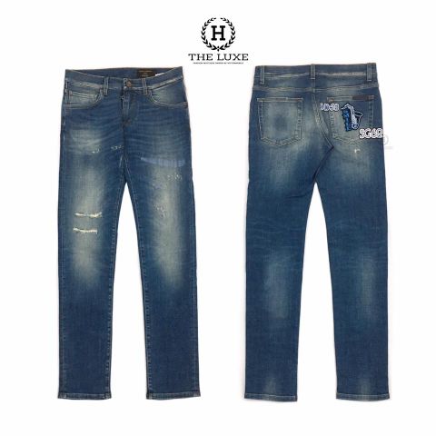  Quần jeans Dolce & Gabbana Xanh Rách Nhẹ Hoạ Tiết Thêu 