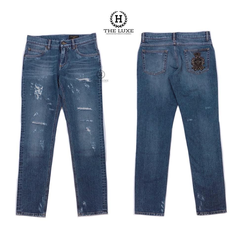 Quần Jeans Dolce & Gabbana Rách Thêu Ong Đá Túi Sau