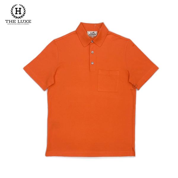 Polo Hermes Cam Túi Ngực