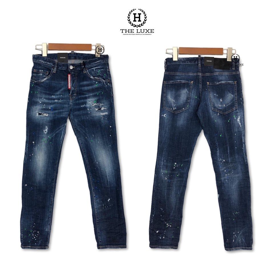 Quần Jeans Dsquared2 Xanh Mài Nhẹ Tag Da