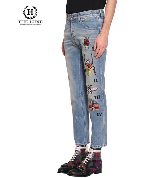 Quần Jeans Gucci Tapered With Insect Embroidery Limited 2019