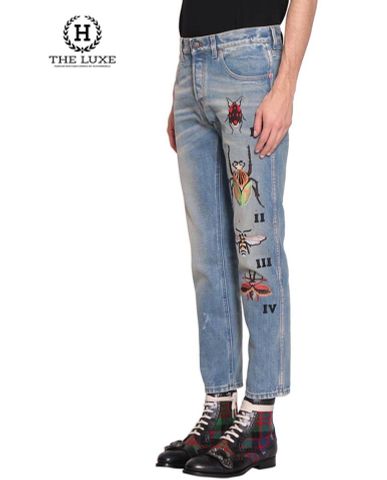  Quần Jeans Gucci Tapered With Insect Embroidery Limited 2019 