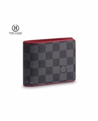  Ví ngắn Louis Vuitton Damier đen ghi lót đỏ 2 ngăn 