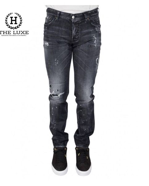 Jeans Dsquared2 màu ghi rách vảy sơn đỏ tag da túi