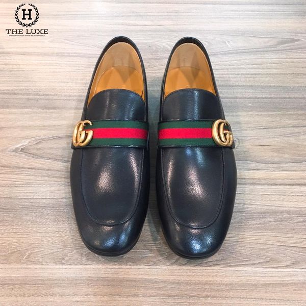 Loafer Gucci Đen Vạt Cờ Tag GG