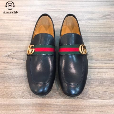  Loafer Gucci Đen Vạt Cờ Tag GG 