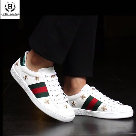  Sneaker Gucci Trắng Vạt Cờ Bee Star 