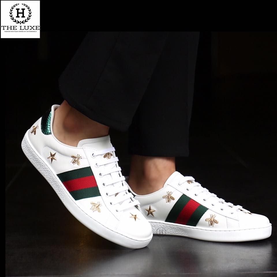 Sneaker Gucci Trắng Vạt Cờ Bee Star