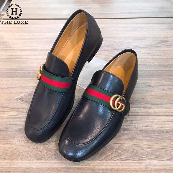 Loafer Gucci Đen Vạt Cờ Tag GG