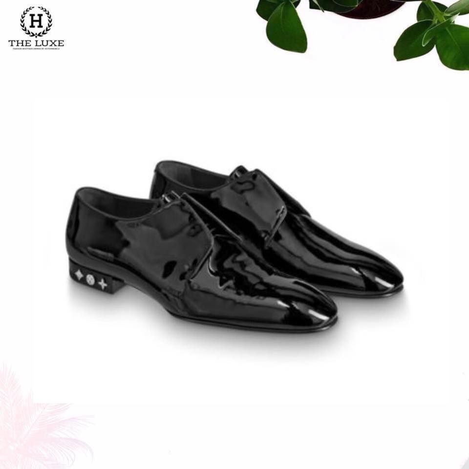 Loafer Louis Vuitton Lace Up Opéra Đen Bóng Đế Đính Mono Bạc