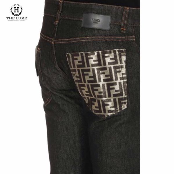 Quần Jeans Fendi Logo FF Ánh Vàng Túi Sau