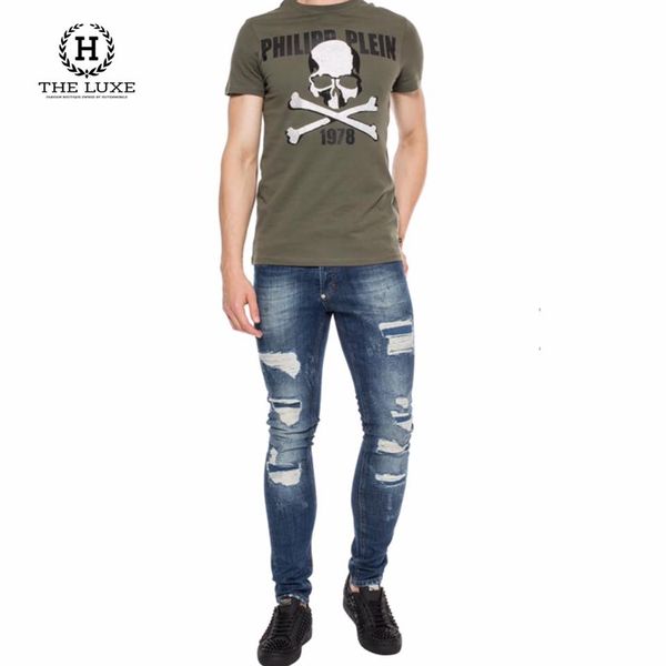 Quần Jeans Philipp Plein Xanh Rách Tag Túi Sau