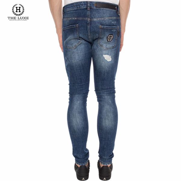 Quần Jeans Philipp Plein Xanh Rách Tag Túi Sau