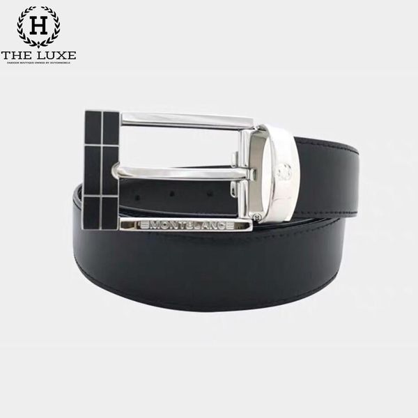 Belt Montblanc Đen Khóa Đen Bạc