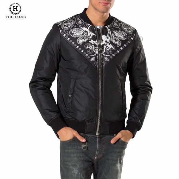 Áo Khoác Bomber Jacket Philipp Plein Đen Hoạ Tiết