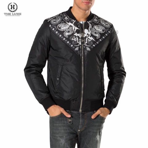  Áo Khoác Bomber Jacket Philipp Plein Đen Hoạ Tiết 