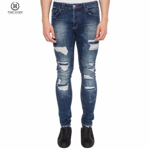  Quần Jeans Philipp Plein Xanh Rách Tag Túi Sau 