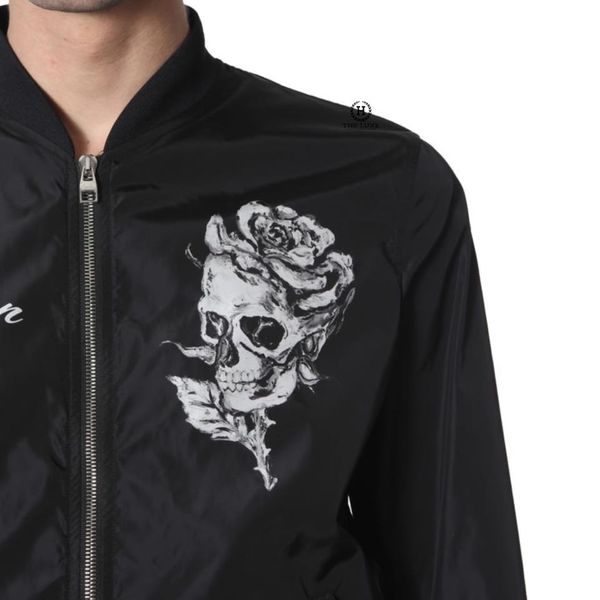 Bomber Jacket Alexander MCQueen Đen Họa Tiết Trắng