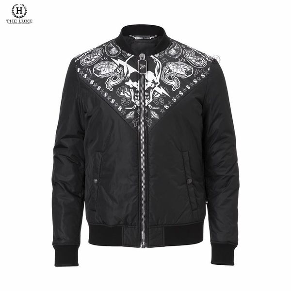 Áo Khoác Bomber Jacket Philipp Plein Đen Hoạ Tiết