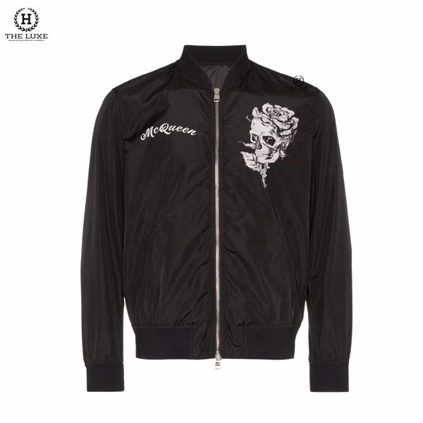 Bomber Jacket Alexander MCQueen Đen Họa Tiết Trắng